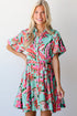 Abstract Lace-up High Waist Buttoned Mini Dress