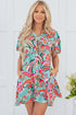 Abstract Lace-up High Waist Buttoned Mini Dress