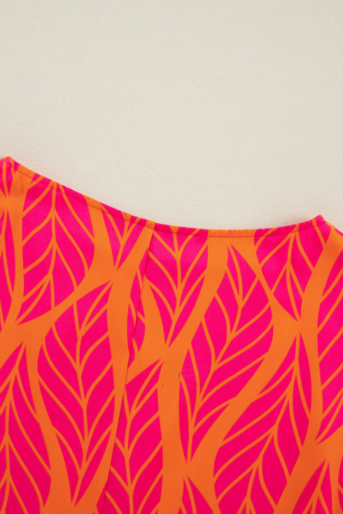 Abstract Leaf Print Smocked Cuff Dolman Blouse