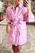 Abstract Leopard Print Tie Waist Puff Sleeve Mini Shirt Dress