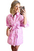 Abstract Leopard Print Tie Waist Puff Sleeve Mini Shirt Dress