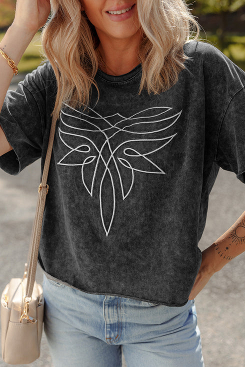 Abstract Line Art Graphic Mineral Washed Boyfriend Tee