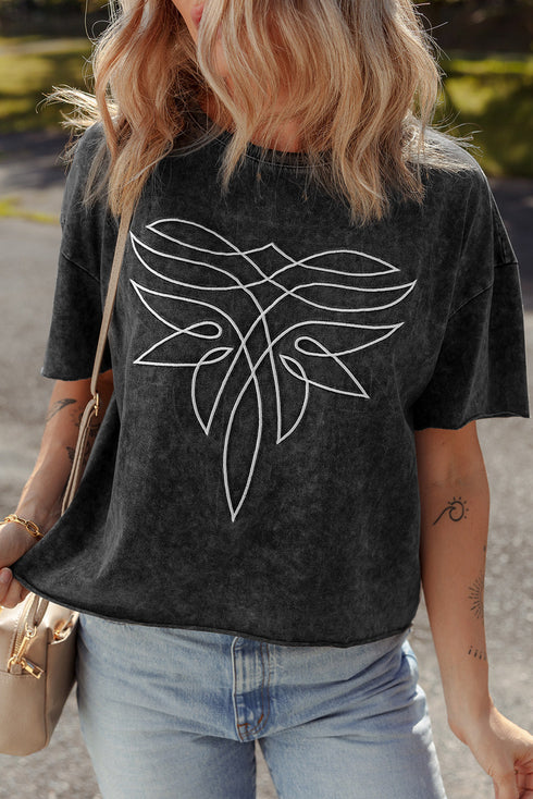Abstract Line Art Graphic Mineral Washed Boyfriend Tee