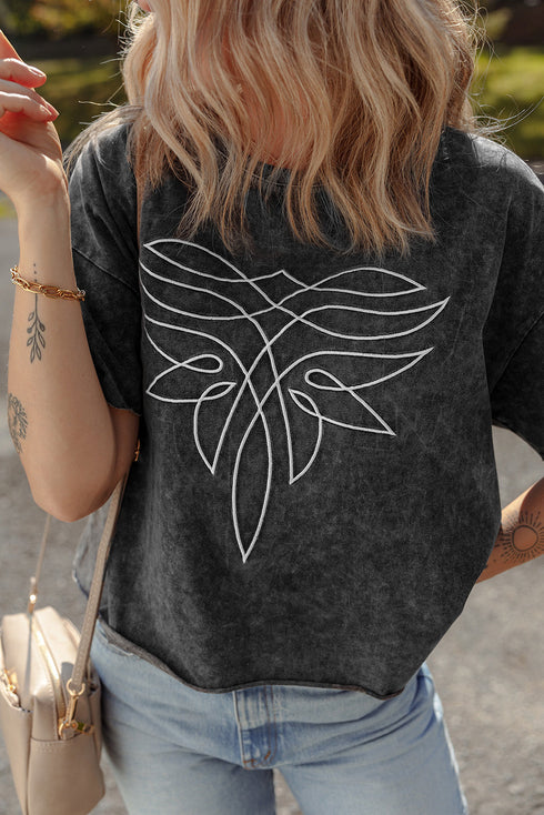 Abstract Line Art Graphic Mineral Washed Boyfriend Tee
