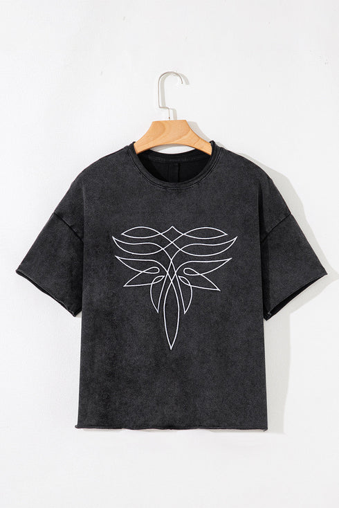 Abstract Line Art Graphic Mineral Washed Boyfriend Tee