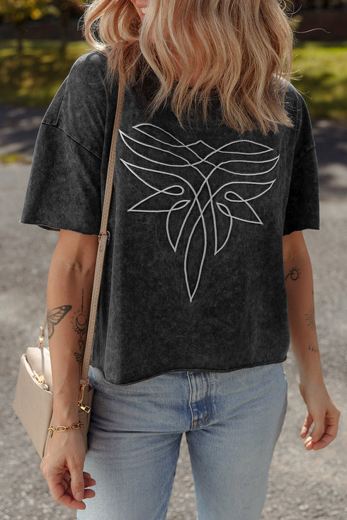 Abstract Line Art Graphic Mineral Washed Boyfriend Tee