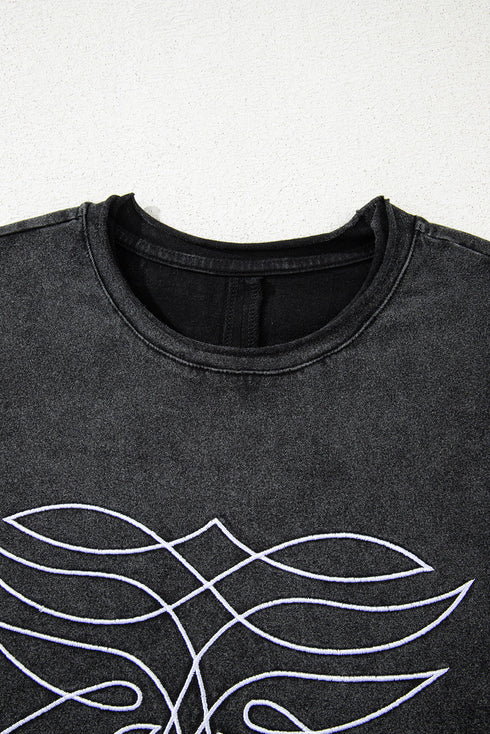 Abstract Line Art Graphic Mineral Washed Boyfriend Tee