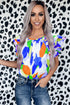 Abstract Pattern Ruffle Short Sleeves Blouse