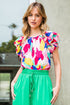 Abstract Pattern Ruffle Short Sleeves Blouse