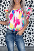 Abstract Pattern Ruffle Short Sleeves Blouse