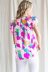 Abstract Pattern Ruffle Short Sleeves Blouse