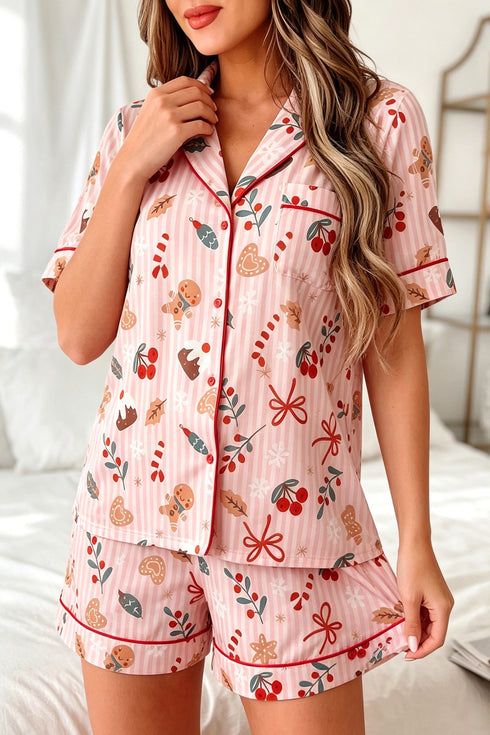 Abstract Pattern Short Sleeve Two Piece Lounge Set