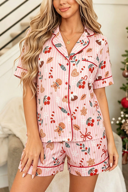 Abstract Pattern Short Sleeve Two Piece Lounge Set