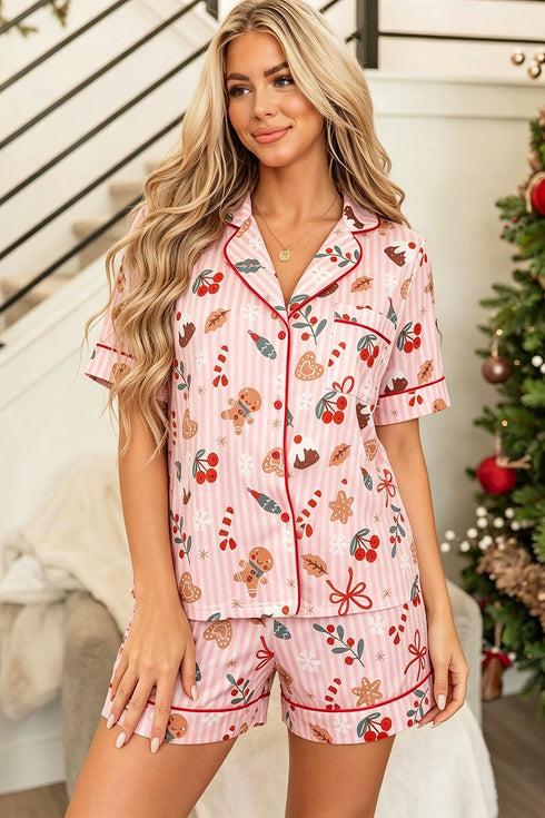 Abstract Pattern Short Sleeve Two Piece Lounge Set