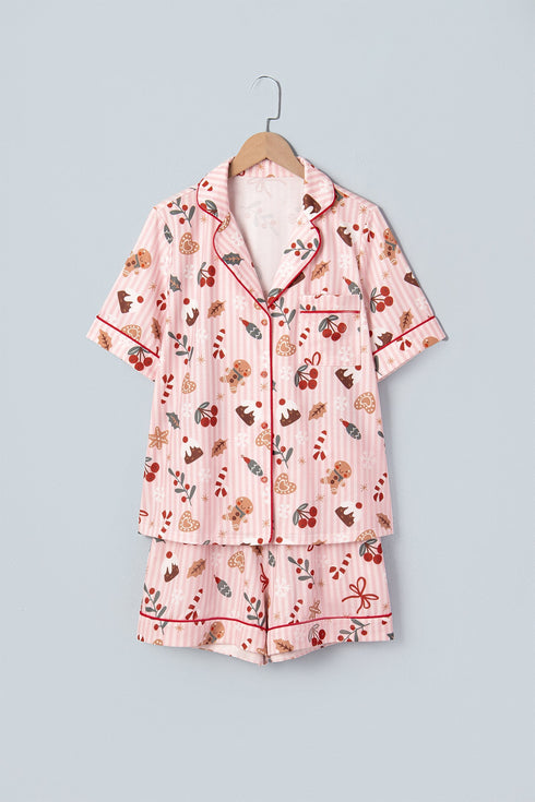 Abstract Pattern Short Sleeve Two Piece Lounge Set