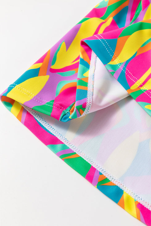 Abstract Pattern Square Neck Skirted Two Piece Swimsuit