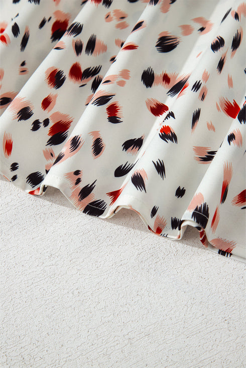 Abstract Patterned Flutter Sleeve Keyhole Back Slim Blouse