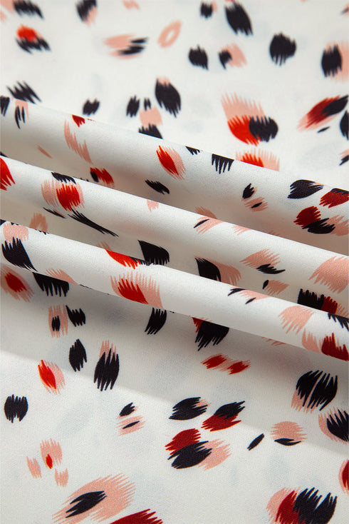 Abstract Patterned Flutter Sleeve Keyhole Back Slim Blouse