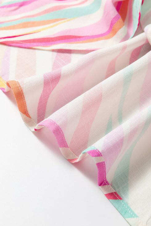 Abstract Patterned Split Neck Rolled Sleeve Blouse