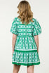 Abstract Patterned V Neck Puff Short Sleeve Mini Dress