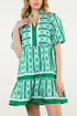 Abstract Patterned V Neck Puff Short Sleeve Mini Dress