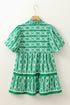 Abstract Patterned V Neck Puff Short Sleeve Mini Dress