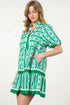 Abstract Patterned V Neck Puff Short Sleeve Mini Dress