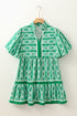 Abstract Patterned V Neck Puff Short Sleeve Mini Dress