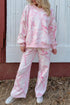 Abstract Plant Print Long Sleeve V Neck Wide Leg Pants Set