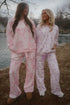 Abstract Plant Print Long Sleeve V Neck Wide Leg Pants Set