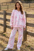 Abstract Plant Print Long Sleeve V Neck Wide Leg Pants Set