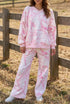 Abstract Plant Print Long Sleeve V Neck Wide Leg Pants Set