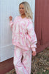 Abstract Plant Print Long Sleeve V Neck Wide Leg Pants Set