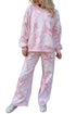 Abstract Plant Print Long Sleeve V Neck Wide Leg Pants Set