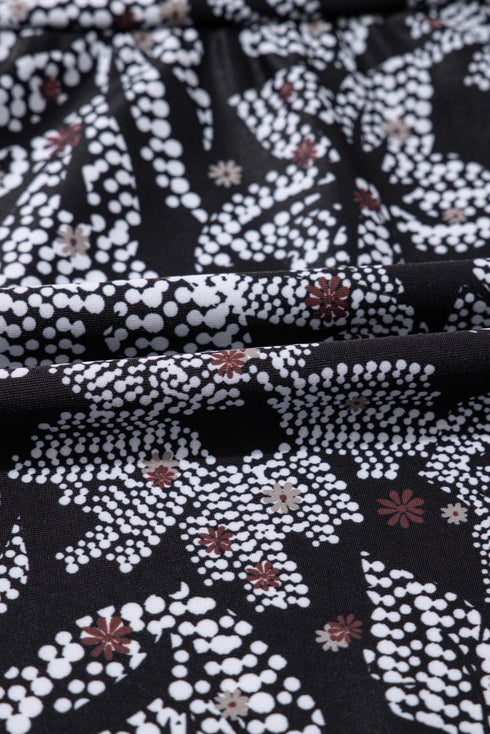 Abstract Print Buckle Crossed Strap Skirted Tankini Swimsuit