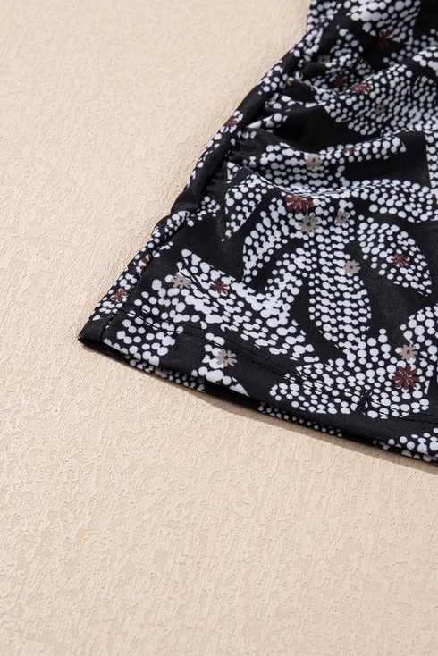 Abstract Print Buckle Crossed Strap Skirted Tankini Swimsuit