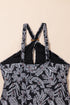 Abstract Print Buckle Crossed Strap Skirted Tankini Swimsuit