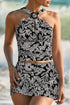 Abstract Print Buckle Crossed Strap Skirted Tankini Swimsuit