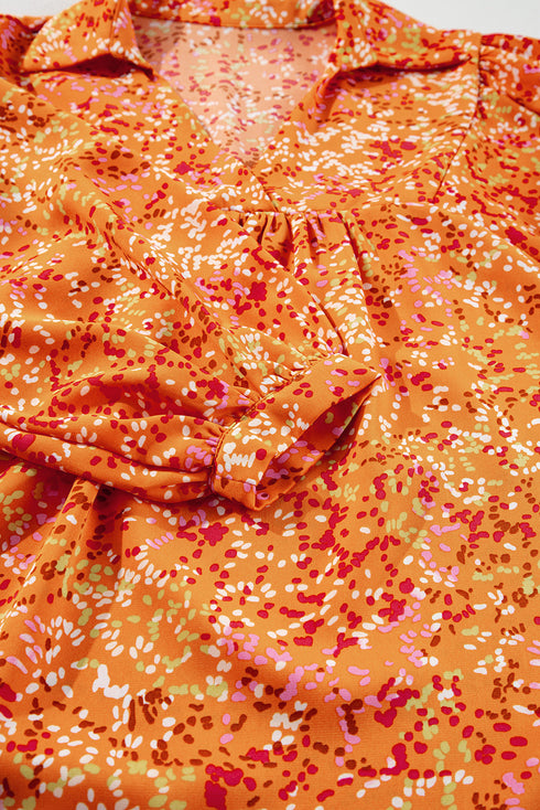 Abstract Print Collared V Neck Babydoll Blouse