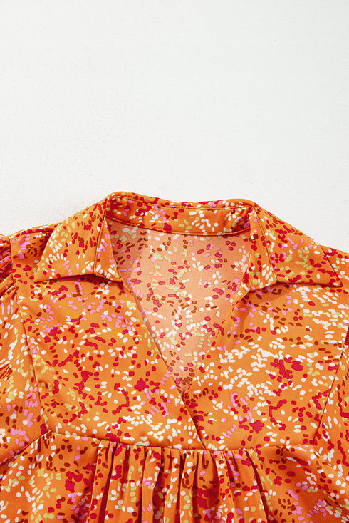 Abstract Print Collared V Neck Babydoll Blouse