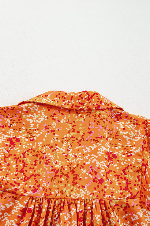 Abstract Print Collared V Neck Babydoll Blouse