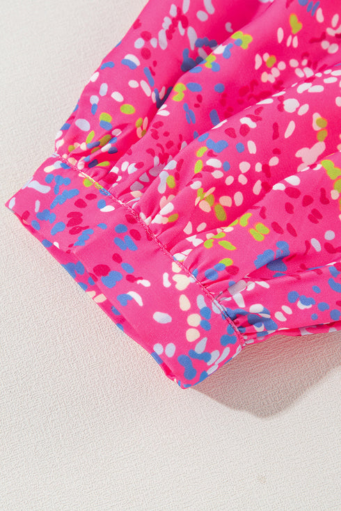 Abstract Print Collared V Neck Babydoll Blouse