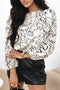 Abstract Print Crew Neck Balloon Sleeve Blouse