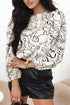 Abstract Print Crew Neck Balloon Sleeve Blouse