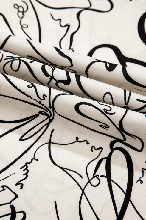 Abstract Print Crew Neck Balloon Sleeve Blouse