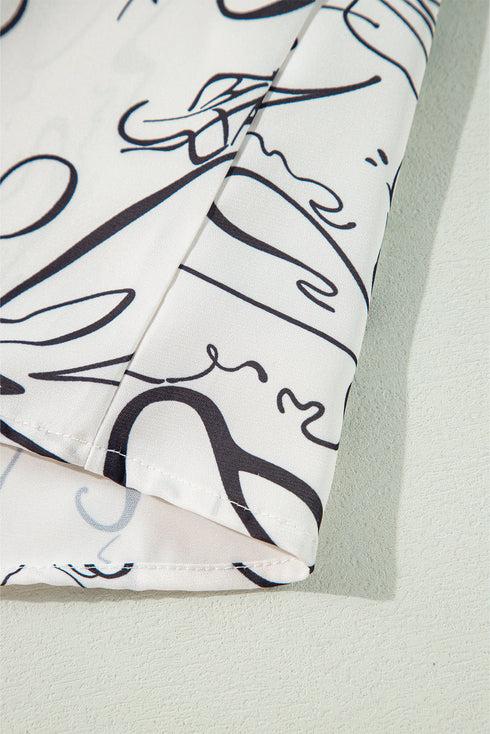 Abstract Print Crew Neck Balloon Sleeve Blouse