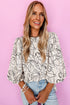 Abstract Print Crew Neck Balloon Sleeve Blouse