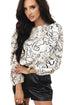 Abstract Print Crew Neck Balloon Sleeve Blouse