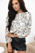 Abstract Print Crew Neck Balloon Sleeve Blouse