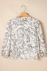 Abstract Print Crew Neck Balloon Sleeve Blouse
